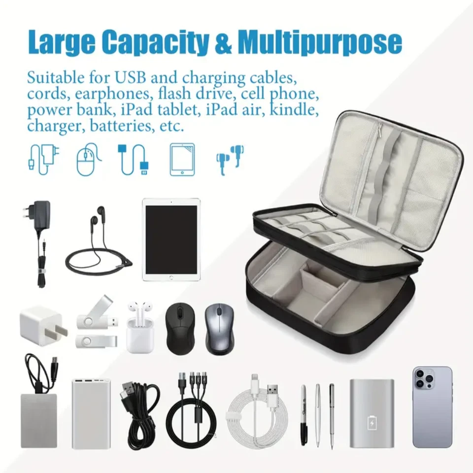 Bolsa de viaje roja de doble capa, almacenamiento de electrónica, imitación de cuero, 11" x 8,5" Foto 3 de 4