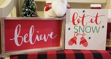 NEW! TARGET CHRISTMAS WOODEN BOX LOT ~ SET OF 2 ~ BELIEVE SNOW ~ STAND OR HANG!
