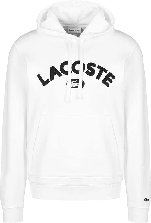 Lacoste Men's WHITE Long Sleeve Lightweight Pullover Hoodie prntd SH6876 SZ L