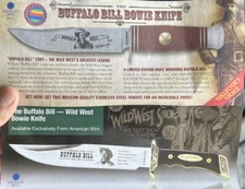2 Legendary William (Buffalo Bill) Cody Collectible Bowie Knives With C.O.A.’s