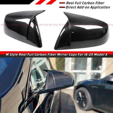 For 2016-25 Tesla Model X Full Carbon Fiber M Horn Style Side Mirror Caps Covers