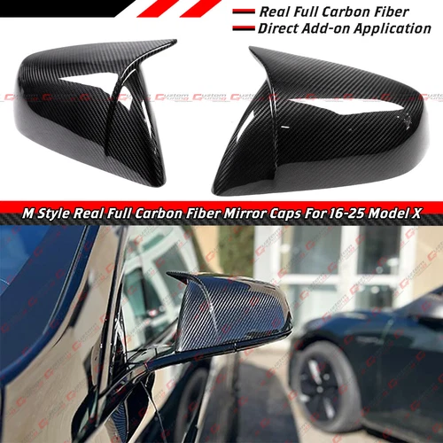 For 2016-25 Tesla Model X Full Carbon Fiber M Horn Style Side Mirror Caps Covers