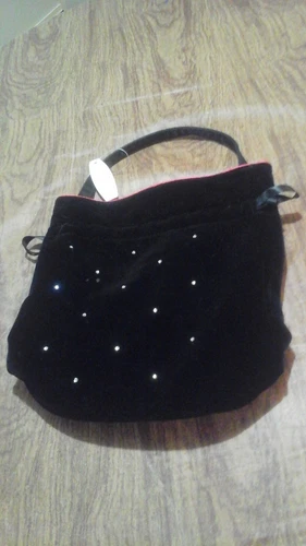 Victoria's Secret Black Velvet Sack Drawstring Closure Strap Handle Small Bag