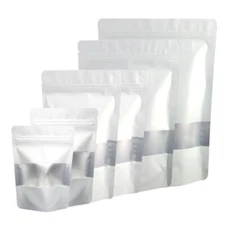 50/100/300 White Food Safe and Smell Proof Stand Up QuickQlick™ Bag With Window
