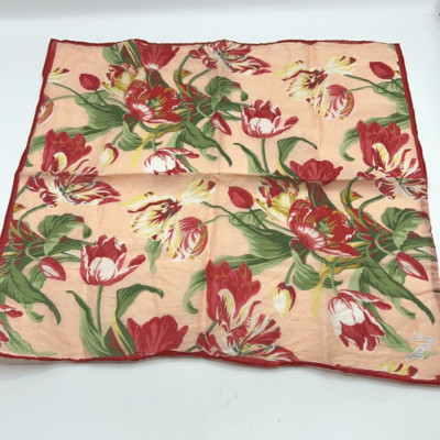 KENZO Peach, Red, Green and Yellow Tulip Pattern Cotton Handkerchief Scarf