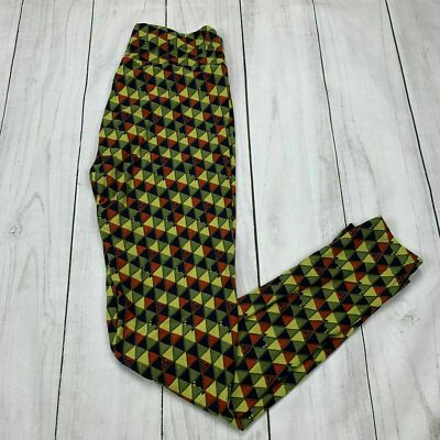 Lularoe Leggings OS One Size Green Orange Black Triangles Fall Stretch NWT