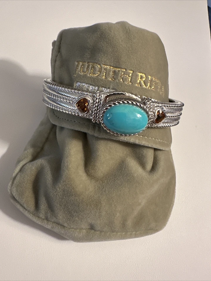 Браслет-манжета Judith Ripka из чистого серебра коричневый кварц бирюза/жемчуг на петлях L - Изображение 3 из 4