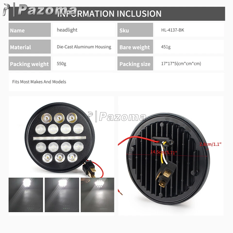 Круглая светодиодная фара 5,75 дюйма с дневными ходовыми огнями подходит для Harley Dyna Softail Sportster - Изображение 3 из 4