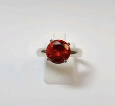 Sterling Silver Synthetic Fiery Reddish Orange Ring Size 9 3/4 