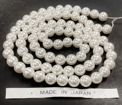 75 Vintage Japanese White Pearl Acrylic 10mm. Round Beads (30 Inch String) 1795