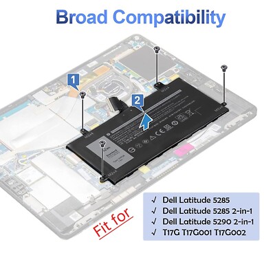J0pgr Battery For Dell Latitude 12 5285 5290 E5285 2-in-1 T17g