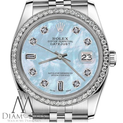 Rolex 36mm Datejust Blu Madreperla Madre di Pearl quadrante giubileo di  diamante Donna Watch | eBay