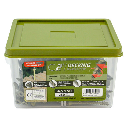 Timco C2 Green Performance Exterior Timber Decking Screw 4.5 x 50mm, 65mm, 75mm