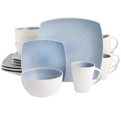 Square Reactive Glaze Stoneware Dinnerware Set, Service for 4 (16pc), Aqua Blue