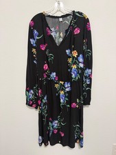 Old Navy V-Neck Long Sleeve Colorful Floral 100% Rayon Tunic Dress Size XL