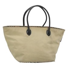 Burberrys Blue Label Tote Bag Nylon Beige Silver Auth ti3066