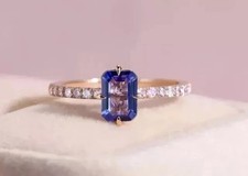 2.65 Ct Emerald Cut Tanzanite Women's Unique Engagement Ring 14K Yellow Gold