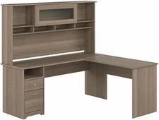 Bush Furniture Cabot 72W Single Pedestal Desk with Sit to Stand Return and Hutch