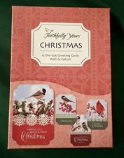 12 Die Cut Christmas Cards With Envelopes and Box Bird & Scripture Themed
