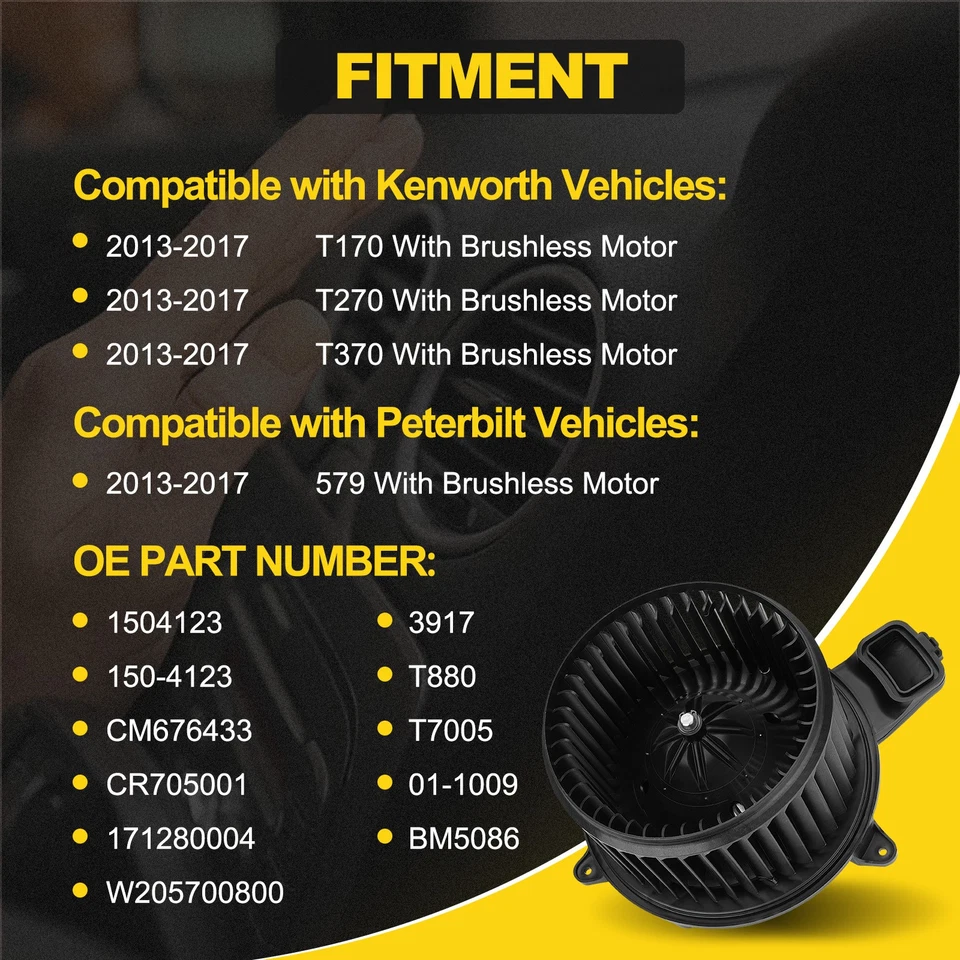 HVAC Heater Blower Motor w/Brushless Motor For 2013-2017 Peterbilt 579 Kenworth - Image 4 of 4