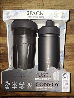 Core Kitchen 2er Pack Sicherung Kunststoff Shaker und Konvoi Edelstahl Flasche schwarz