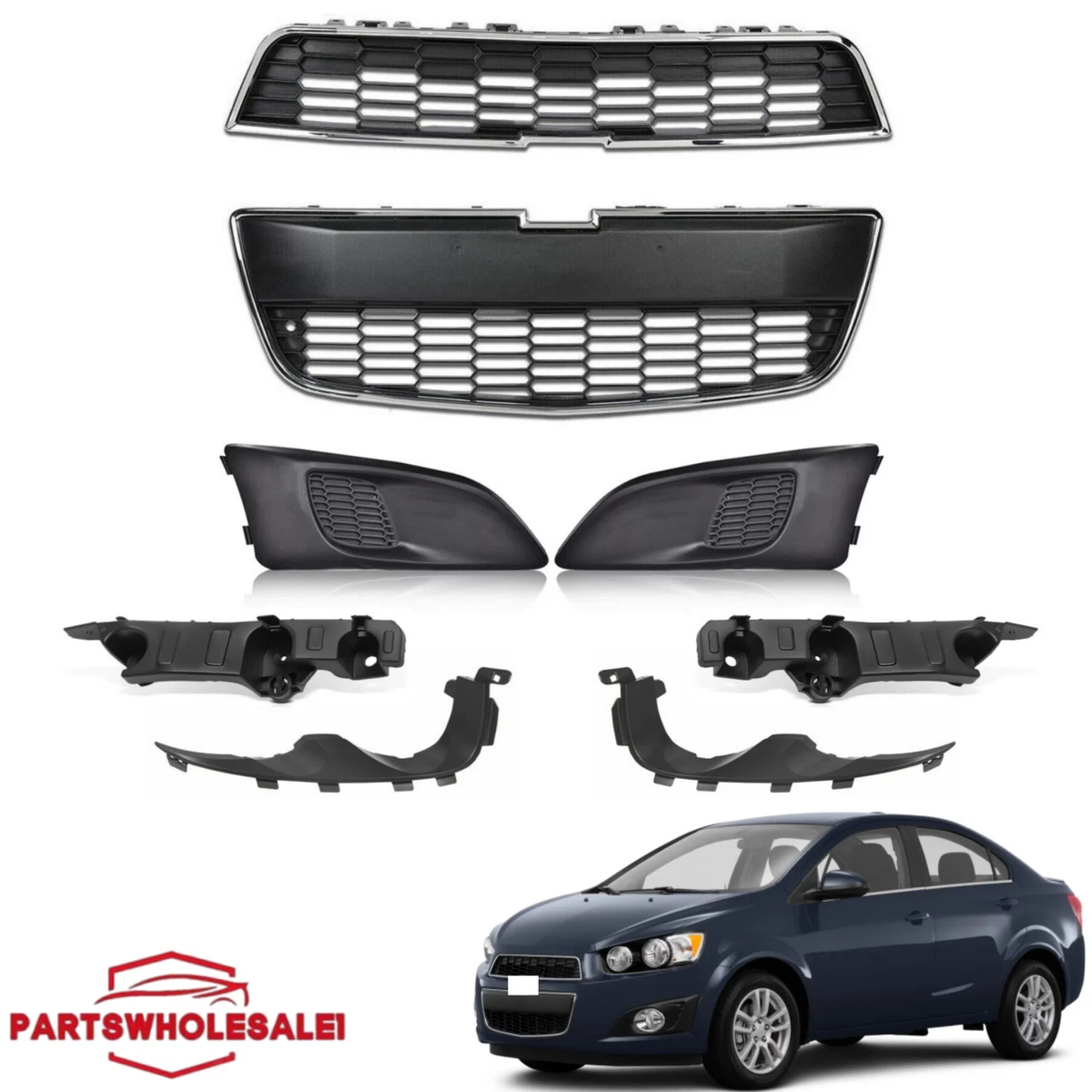 Parachoques Delantero Sonic Parrilla Inferior Delantera Con Borde Cromado Para Chevrolet Sonic 2012-2016 - Reemplazo Directo Rejilla Delantera Sonic Cromada