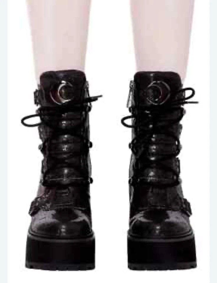 Killstar Broom Rider Boots Black Combat Boot Size 11 - Image 2 of 4