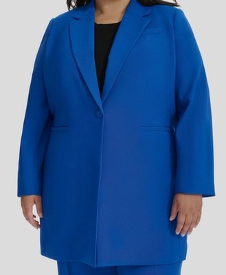 DKNY Women's Blue Single-Button Long-Sleeve Topper Jacket Coat Plus Size 18W