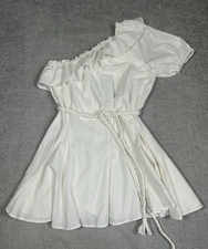 Rhode x Target Dress Women Medium Cotton Poplin One Shoulder Ruffle Belted Mini