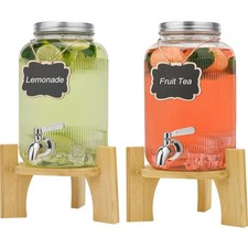 Getr&auml;nkespender Glas 4L 2erSet Edelstahlhahn Party Wasser Saft