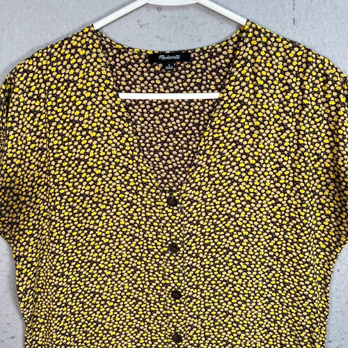 Madewell Womens Yellow & Brown Floral Button Down Midi Dress Size Small Viscose - Picture 5 of 8