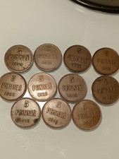 11 5-penny 11coins from 1866 to 1917 Russian Finland Alexander II 