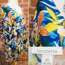 Lorralette Size 20 Blue Yellow Floral Dress Spring Holiday Wedding Excellent S10