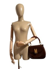 Vtg Moschino Brown Leather M Logo Bag