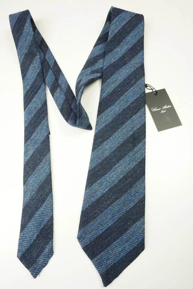Corbata Tejida Cesare Attolini Azul Oscuro Océano Rayas Mezcla Lana TOTALMENTE NUEVA Foto 2 de 4