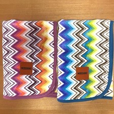 Missoni Lap Blanket set Chevron Pattern 39 27in Blue Red Cotton 100