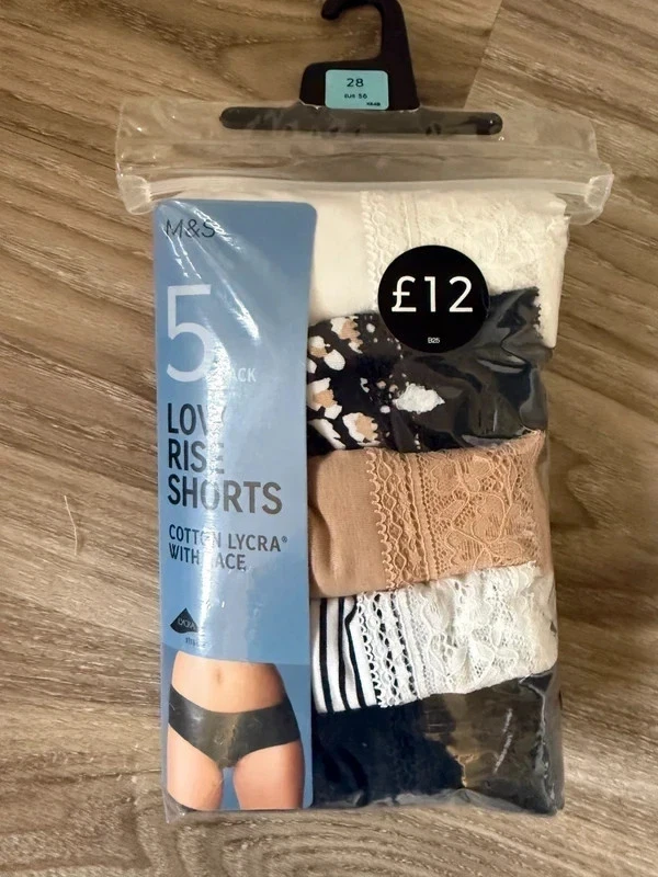 5 PACK OF M&S MULTICOLOURED LOW RISE SHORTS / KNICKERS - SIZE 28 - BNWT - Image 1 of 4