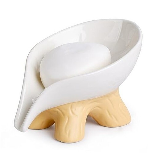 Soap Dish, Soap Holder Self Draining Leaf Shape Soap Dishes, Ceramic Draining