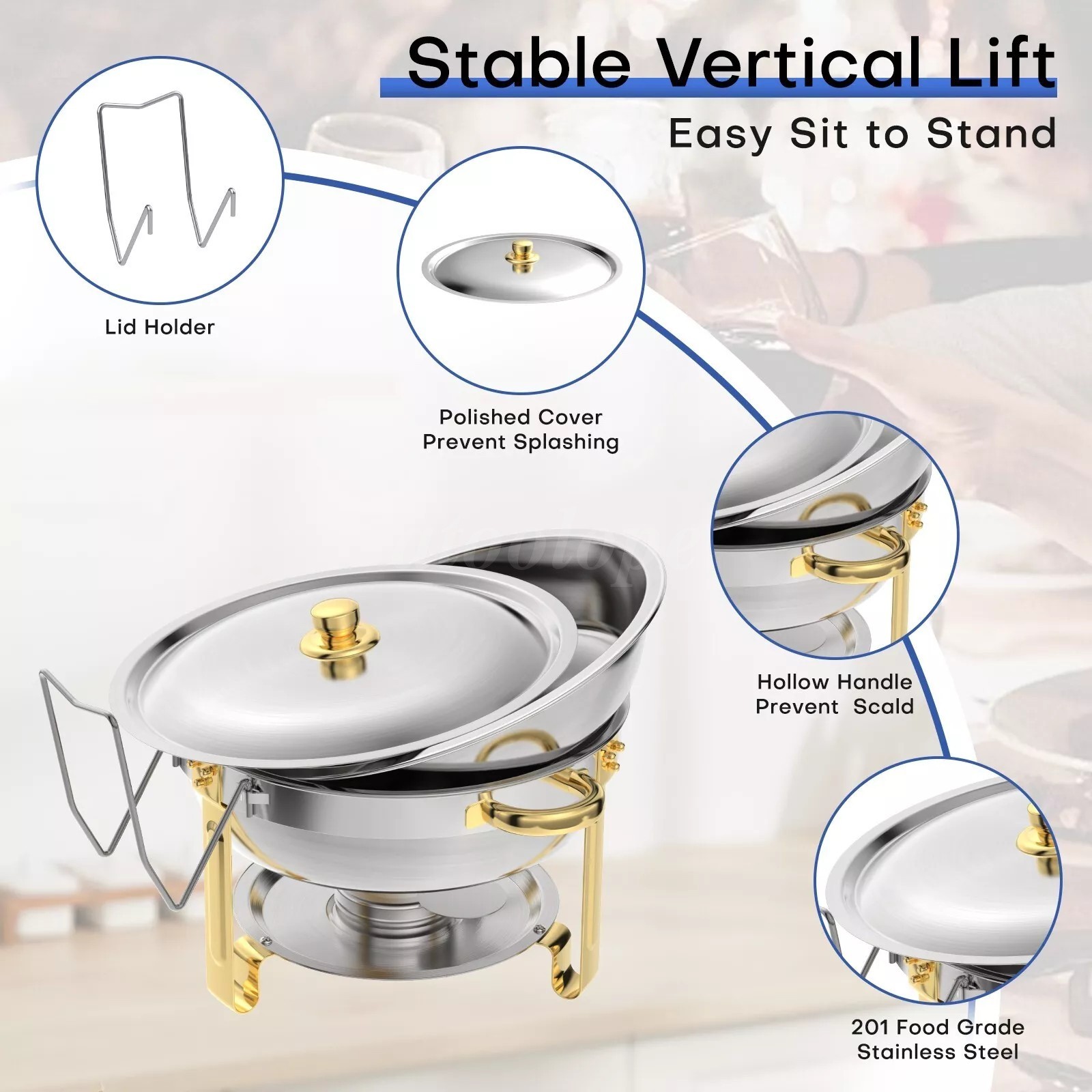 6QT GOLD Chafing Dish Buffet Set Stainless Steel Full Size Chafer party 4 PACK