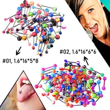 100Pcs Tongue Rings Stainless Steel Barbell Tongue Ring Nipple Ring 14G Piercing