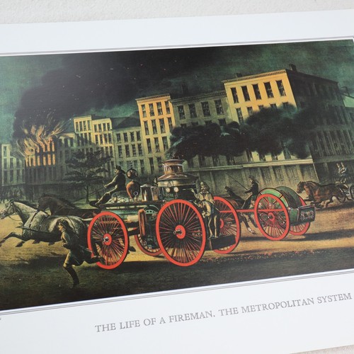 Currier & Ives Vtg Print Life of Fireman Metropolitan System Lithograph Art Hero