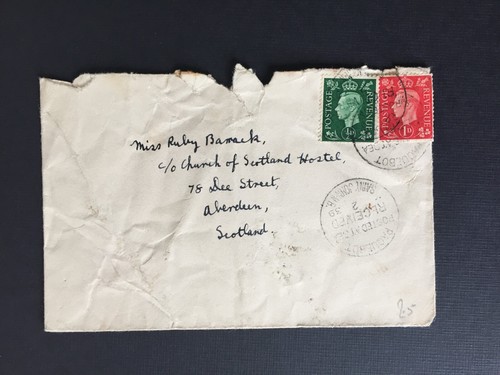 T GB 1939 HEILIGER JOHANNES N.B. PAQUEBOT POSTSTEMPEL (2) AUF BRIEF NACH ABERDEEN