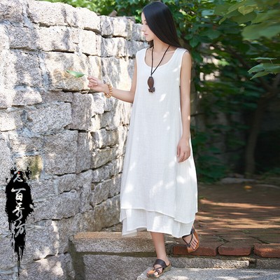 chinese dress ladies V Neck Linen Tank main image 1
