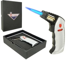 Big Side Torch Table Jet Lighter Butane Butane Refillable w/ Gift Box Silver