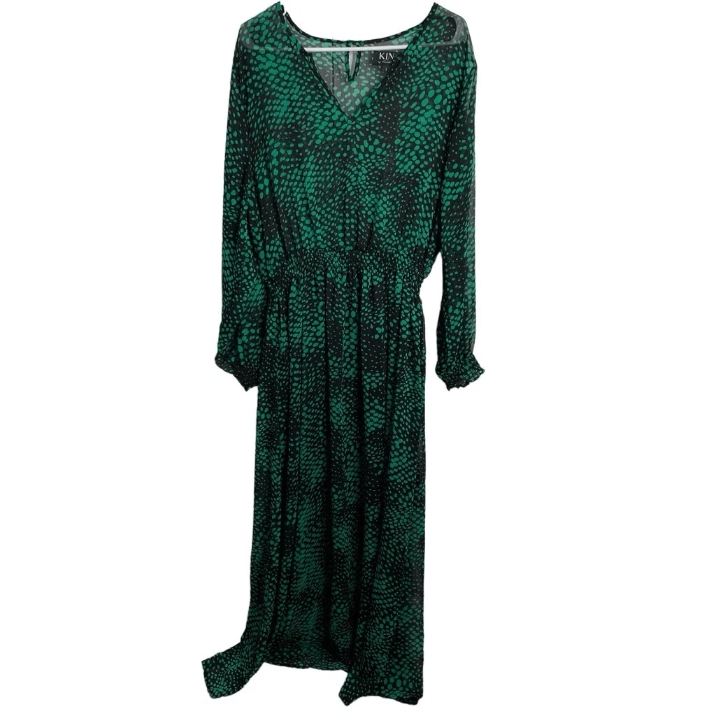 KIN by Kristine Womens Maxi Dress 1 (12-14) Chiffon Black Green Abstract Circles