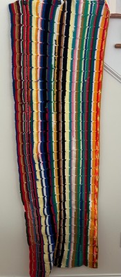 Vintage Granny Sleigh Blanket Handmade Knitted Afghan Bright Colors 72''x24''