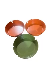 Lot of 3 Mid Century Ges-Line Ashtrays 1970’s Avocado Green and Orange 3 Slots