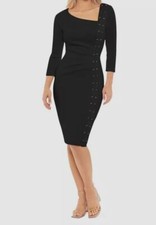 Xscape Women's Black Embellished Asymmetric 3/4-Sleeve Dress Size 8