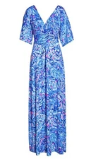 NWT Lilly Pulitzer Parigi Royal Purple Party Wave Fit Flare Maxi Dress Size XXS