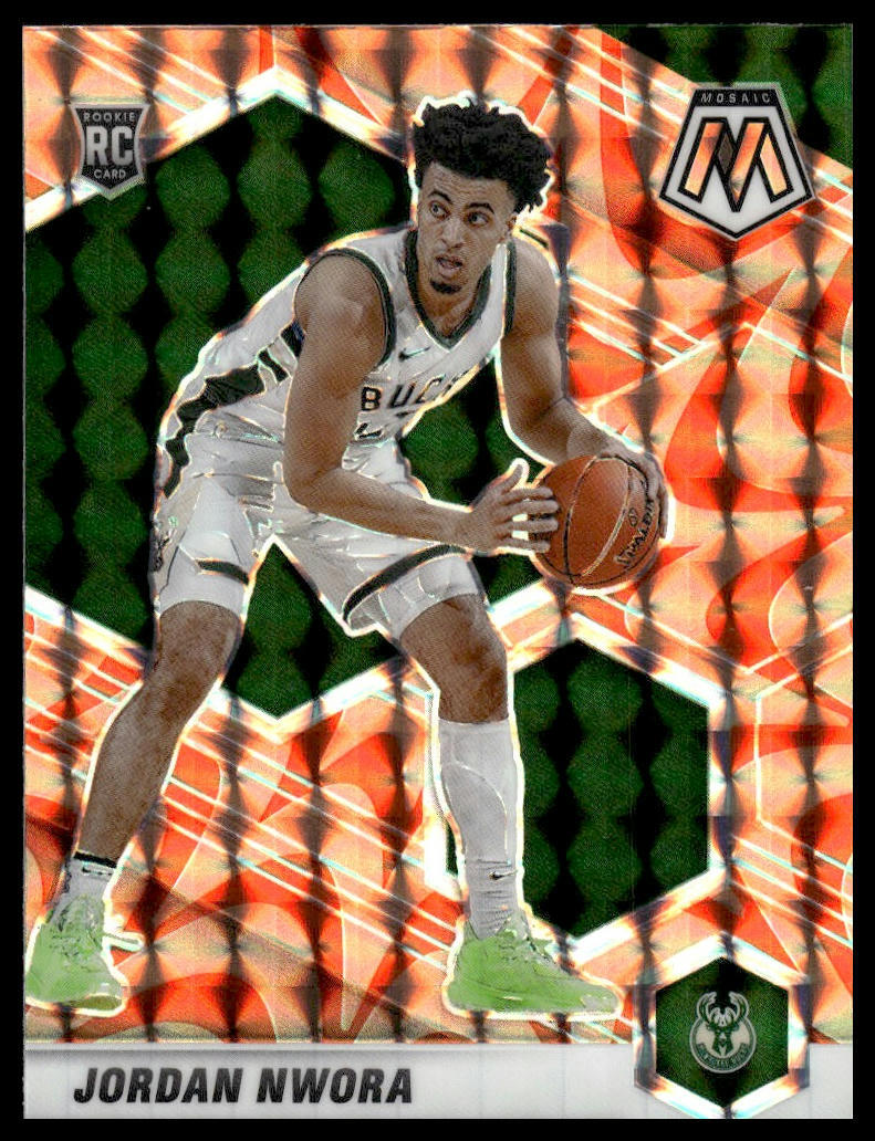 2020-21 Panini Mosaic #219 Jordan Nwora Mosaic Reactive Orange Milwaukee Bucks